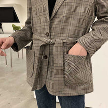 Load image into Gallery viewer, Autumn Plaid Belt Casual Blazer
