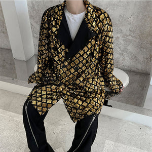 Double Breasted Sequined Lapel Jacket