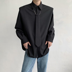 Tie Trim Shoulder Pads Long Sleeves Shirts