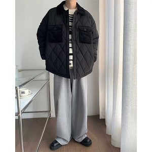 Rhombus Lattice Corduroy Stitching Thick Coat