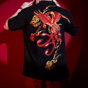 Phoenix Embroidered Short Sleeve Lapel T-Shirt