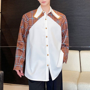 Plaid Contrast Color Long Sleeve Shirt