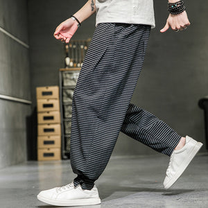 Cotton Linen Plaid Loose Casual Pants