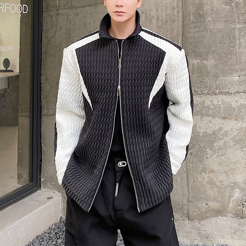 Three-Die Crinkle Textured Contrast Lapel Jacket