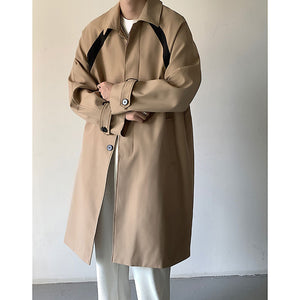 Thin Colorblock Lapel Mid-Length Trench Coat