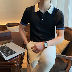 Contrast Lapel Knit Polo Shirt