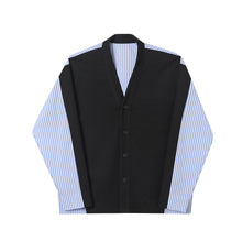 Load image into Gallery viewer, Striped Colorblock Casual Collarless Shirt Cardigan
