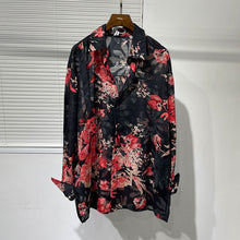 Load image into Gallery viewer, Slanted Placket Large Floral Print Shirt
