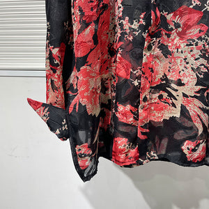 Slanted Placket Large Floral Print Shirt