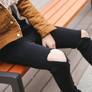 Thin Knee Ripped Black Slim Jeans