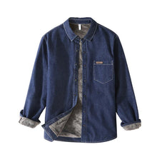 Load image into Gallery viewer, Plush Thick Denim Long Sleeve Shirt
