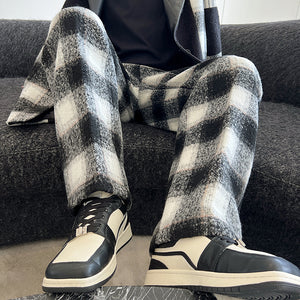 Black and White Paneled Plaid Pants