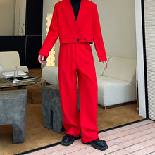 Load image into Gallery viewer, Red V-neck Blazer Wide-leg Trousers Two-piece Set
