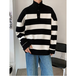 Half Turtleneck Button block Color Sweater