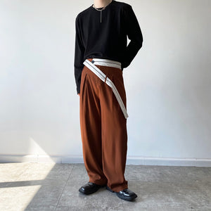 Contrast Color Belt Design Straight Leg Pants