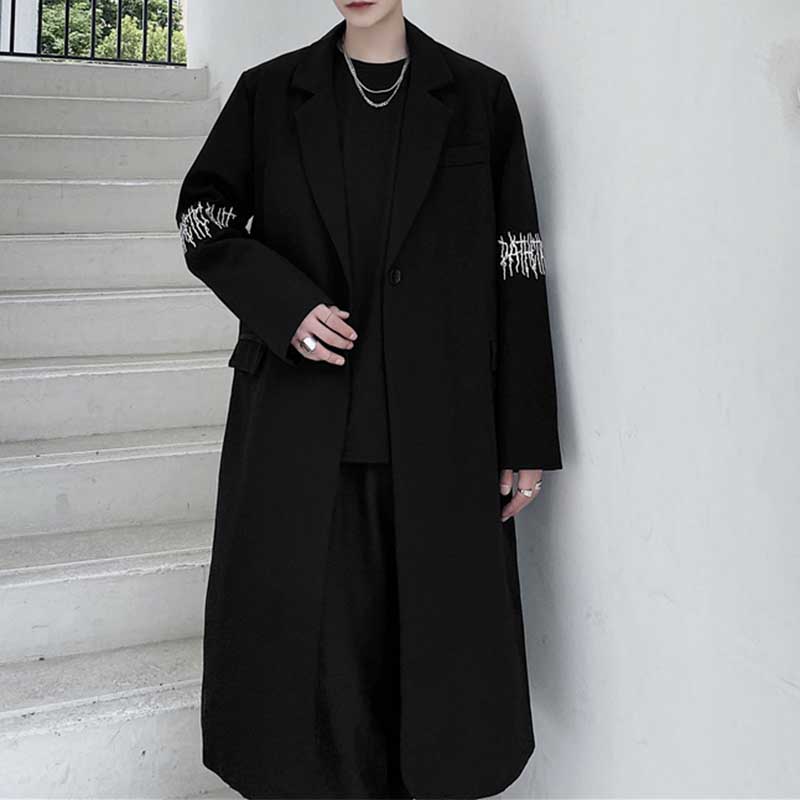 Dark Sleeve Embroidered Long Coat