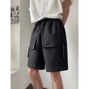 Drawstring Straight Large Pocket Cargo Cropped Shorts