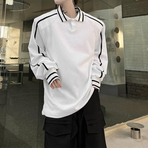 Paneled Webbing Lapel Long-Sleeve Sweatshirt