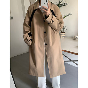 Thin Colorblock Lapel Mid-Length Trench Coat