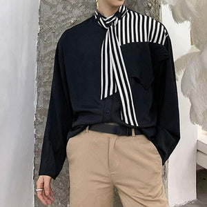 Striped Stitching Long-sleeved Shirt