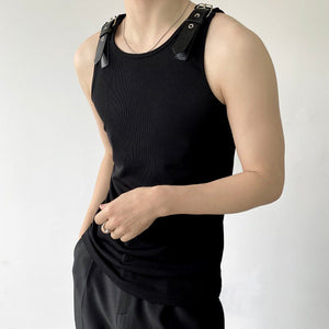 Leather Shoulder Loops Knit Vest