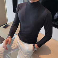 Load image into Gallery viewer, Half Turtleneck Slim Striped Long Sleeve Top
