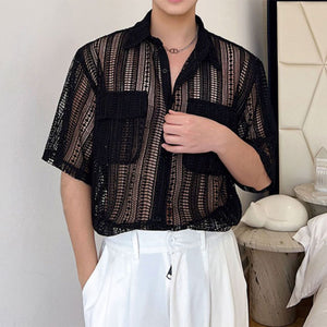 Mesh Cutout Short Sleeve Shirt