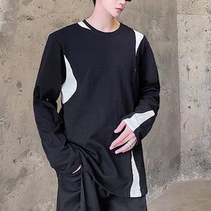 Contrast Panel Crew Neck Long Sleeve T-Shirt