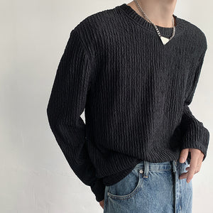 Textured Shoulder Pad Long Sleeve T-Shirt