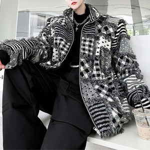 Stitching Plush Fringed Coat