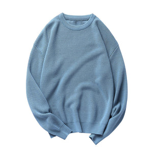 Solid Color Crew Neck Pullover Knitted Sweater