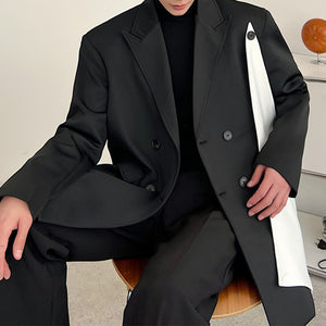 Black and White Paneled Shoulder Pad Lapel Blazer