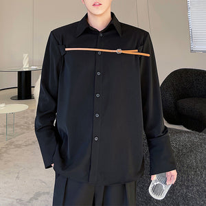 Thin Belt Trim Zip Side Open Sleeves Shirt