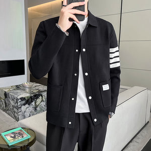 Four Bar Slim Lapel Knit Cardigan Jacket