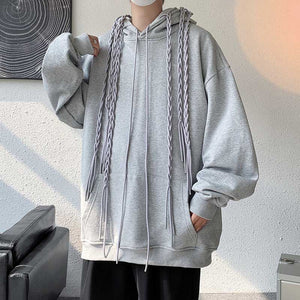 Webbing Embellished Loose Hoodie