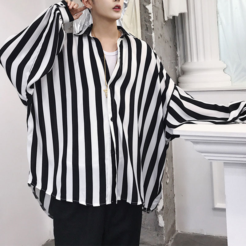 Black And White Striped Doll Sleeve Shirt