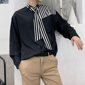 Striped Stitching Long-sleeved Shirt