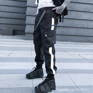 Techwear Contrasting Color White Trim Cargo Pants