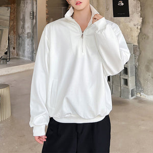 Solid Color Stand Collar Half Zip Sweatshirt