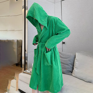 Green Tie Hooded Midi Robe Jacket