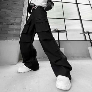 Multi-pocket Ruched Wide-Leg Track Pants