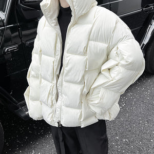 Solid Zip Stand Collar Thickened Jacket