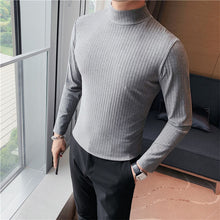 Load image into Gallery viewer, Half Turtleneck Slim Striped Long Sleeve Top
