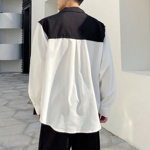 V-Neck Contrast Panel Long Sleeve Shirt