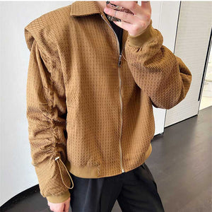 Pulled Sleeves Zip Square Neck Jacket