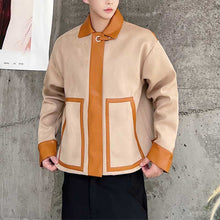 Load image into Gallery viewer, Contrast Color Cropped Lapel PU Leather Jacket
