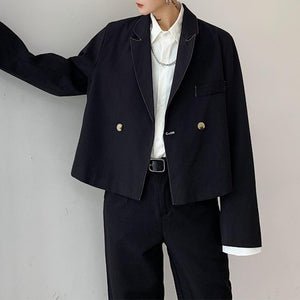 One Button Double Breasted Cropped Blazer