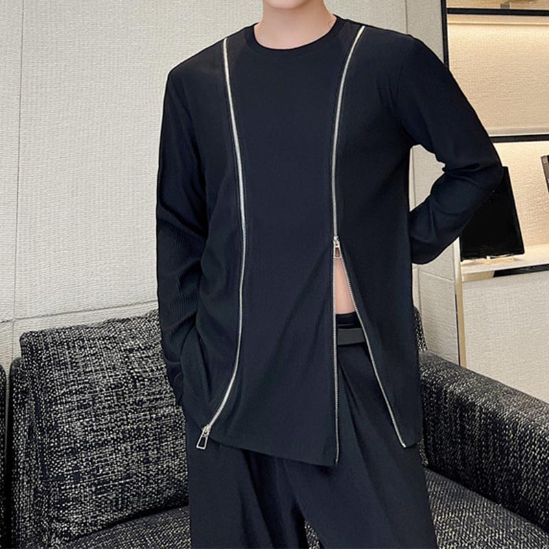 Slim Fit Double Zip Slit Long Sleeve T-Shirt