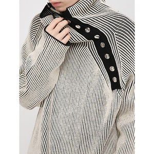 Turtleneck Striped Button Sweater