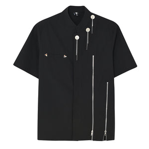 Zippered Stand Collar Short-sleeved Shirt